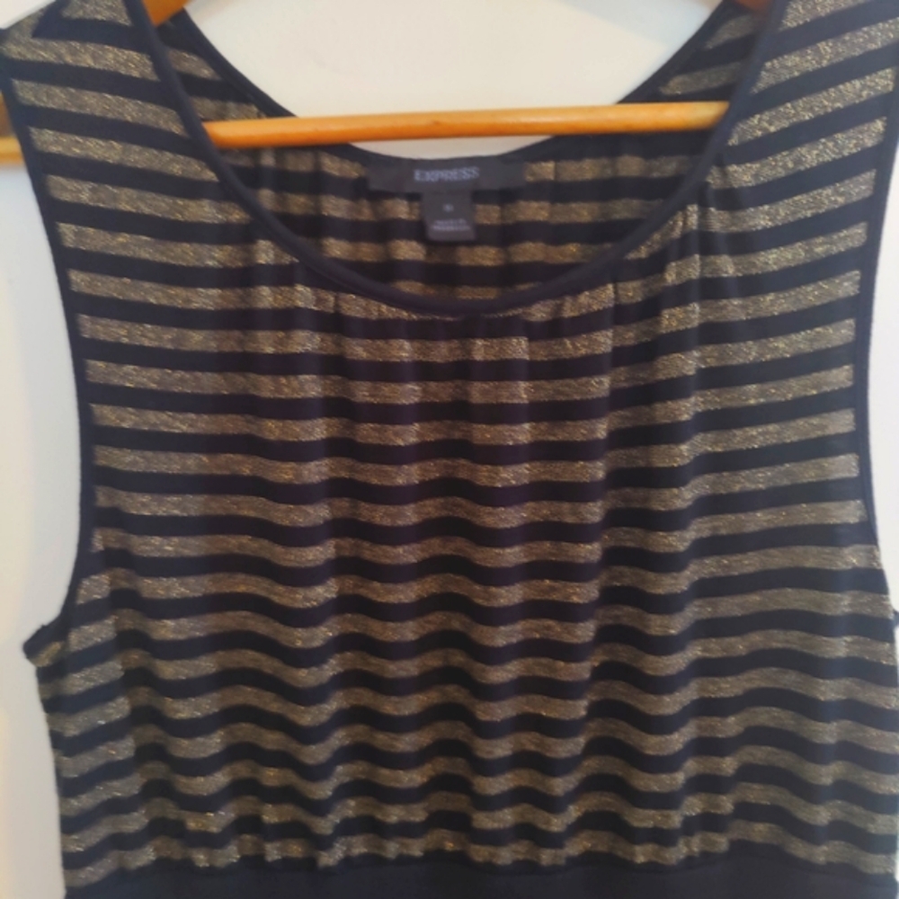 Y2K Express Black and Gold Striped Party Dress Corporate Goth NYE Whimsygoth - Picture 5 of 10